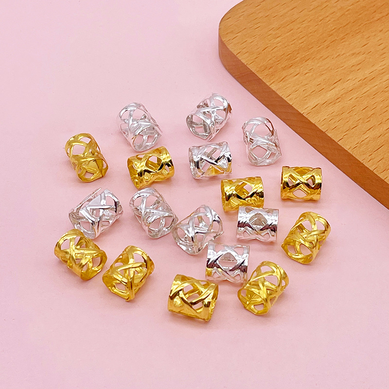 Dirty Braid Decoration with Iron Electroplated Hollow Flower Tube Golden Braid Decoration Hair Buckle diy Headwear Accessories Dirty Braid Hair Ring