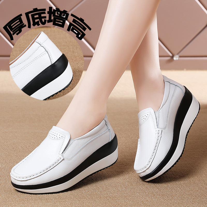 plus size Cross-border All-match Casual Sports Moms Shoes Women's Thick-soled Rocking Shoes Korean-style Elevated Wedge Heel Lefu Platform Shoes