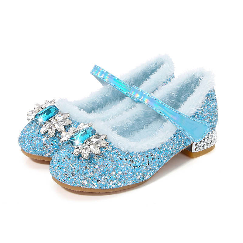Girls' princess shoes winter New fleece-lined warm shoes middle and big children's shoes Children's crystal shoes little girl's shoes