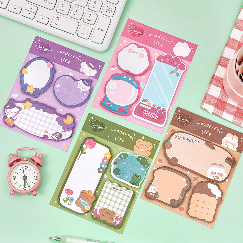 Cartoon Combination Sticky Notes, High-Looking Stationery Supplies for Students, N-Time Stickers, Note Pads, Cute Message Notes