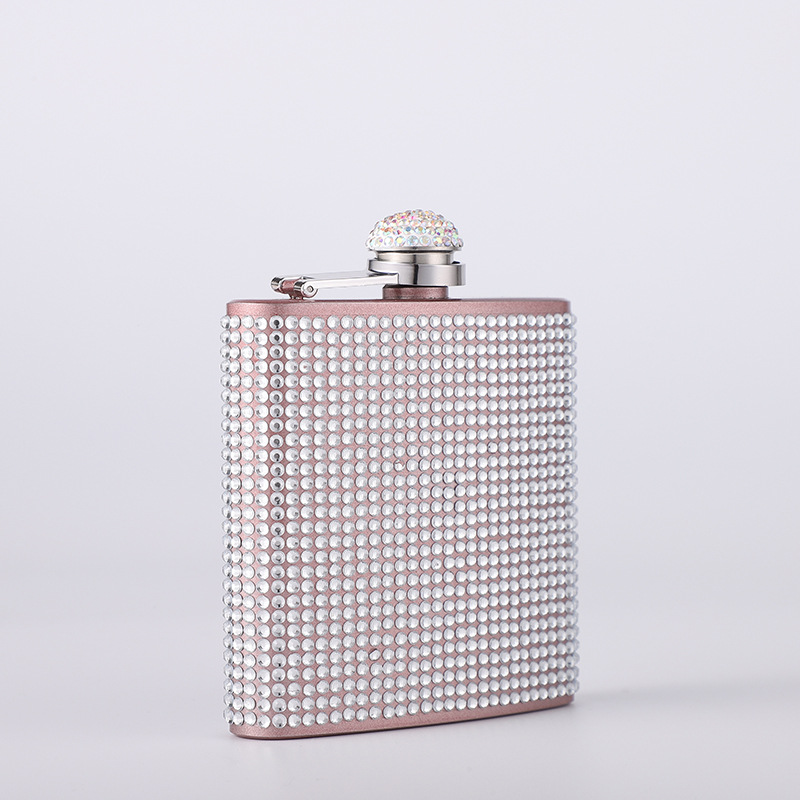Cross-border wholesale spot stainless steel diamond-encrusted hip flask 6oz portable 5oz hip flask A diamond rhinestone AB diamond
