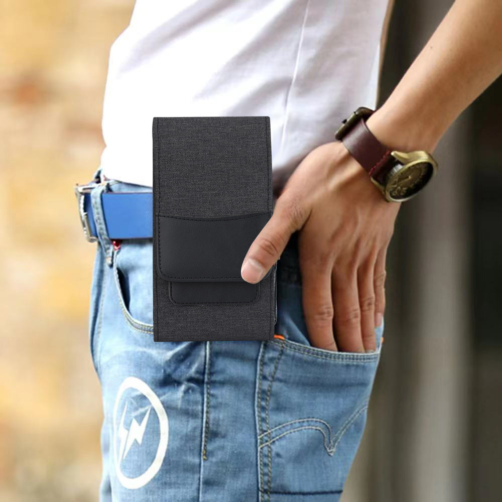 Suitable for 15Pro Oxford Cloth Waist Bag Mobile Phone Leather Case Samsung Flip Nylon Cloth Double Layer Bag Universal Protective Cover