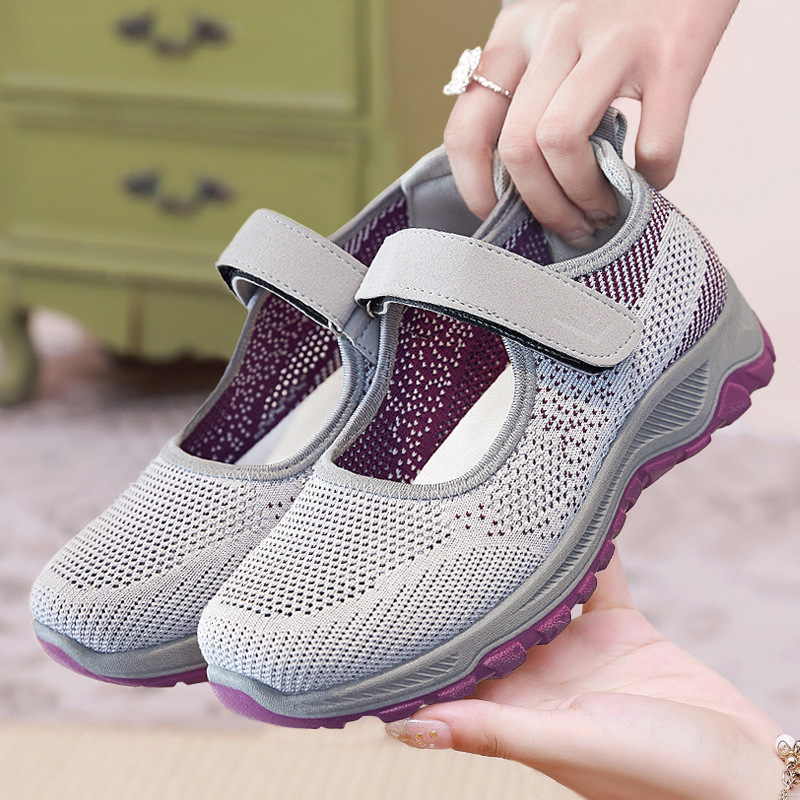 Mom's Shoes 2026 New Style Casual Versatile Breathable Single Shoes Manufacturer Tiktok Dropshipping Velcro Soft-Soled Walking Shoes for Women