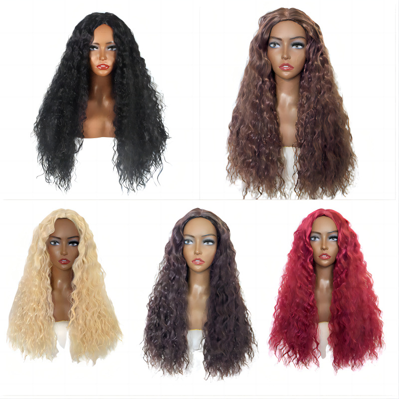 Factory New African Wig Women's Fashionable Black Small Curly Hair Water Wave Corn Hot Middle Bangs Full Top Cover