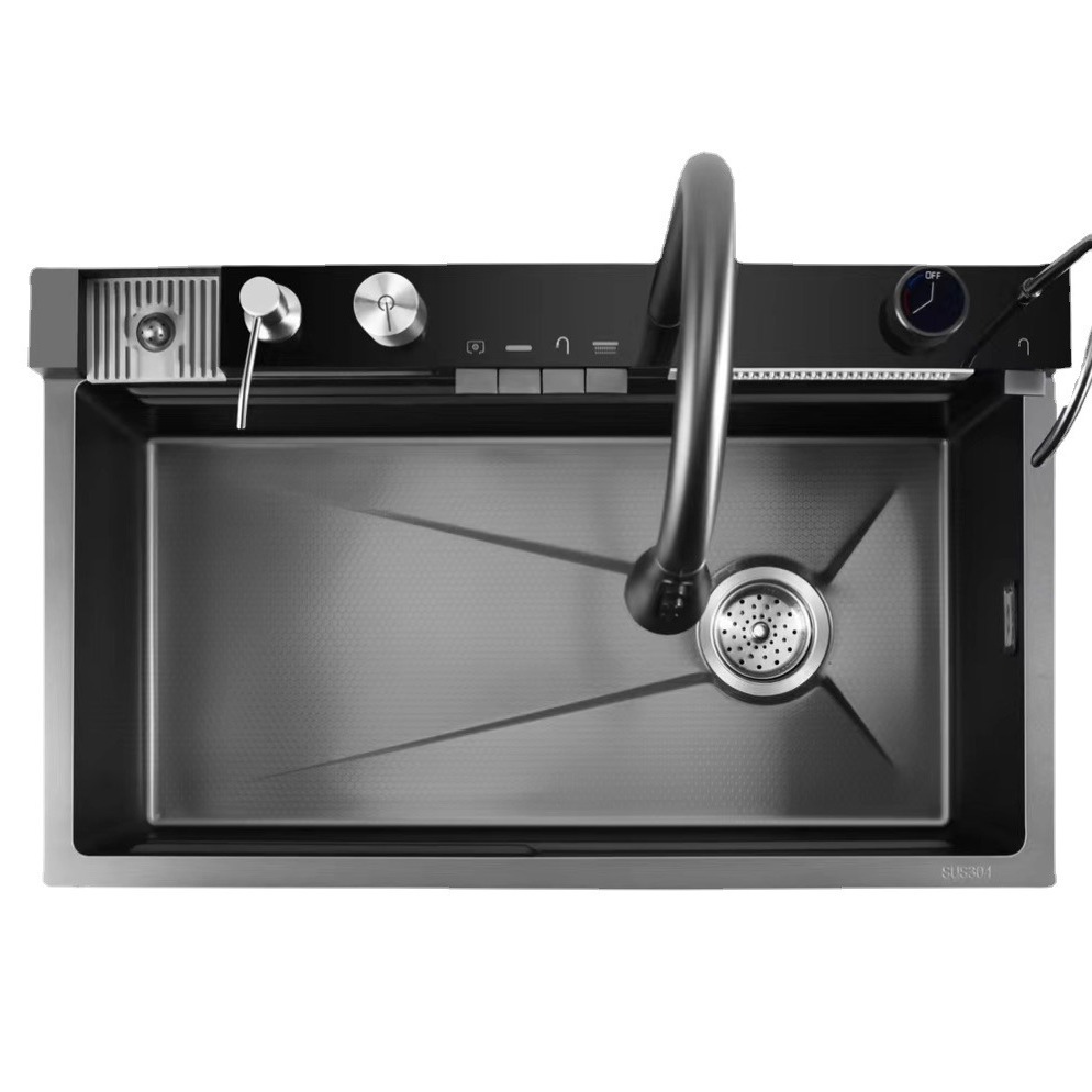 Whale Digital Display Key Stainless Steel Sink Large Single-Slot Kitchen Honeycomb Embossed Multi-Functional Household Sink Sink