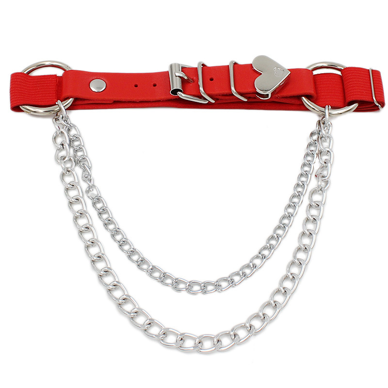 Factory Direct European and American punk Gothic PU leather irregular Garter peach heart love chain elastic leg ring