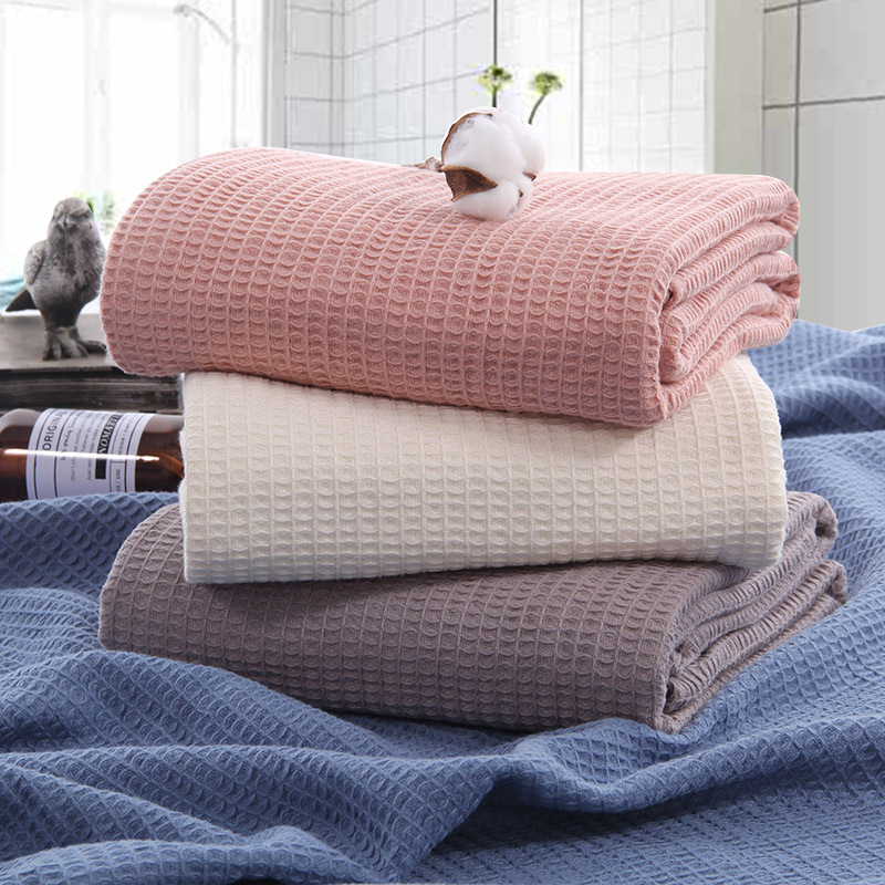Manufacturer Pure Cotton Honeycomb Waffle Blanket Simple Solid Color Breathable Lunch Break Multifunctional Blanket Air Conditioning Blanket Wholesale