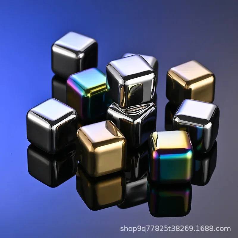 Wholesale Titanium-Plated Metal Quick-Freezing Stainless Steel Ice Wine Stones Food-Grade Ktv Beer Whiskey Chilling 304 Ice Cubes