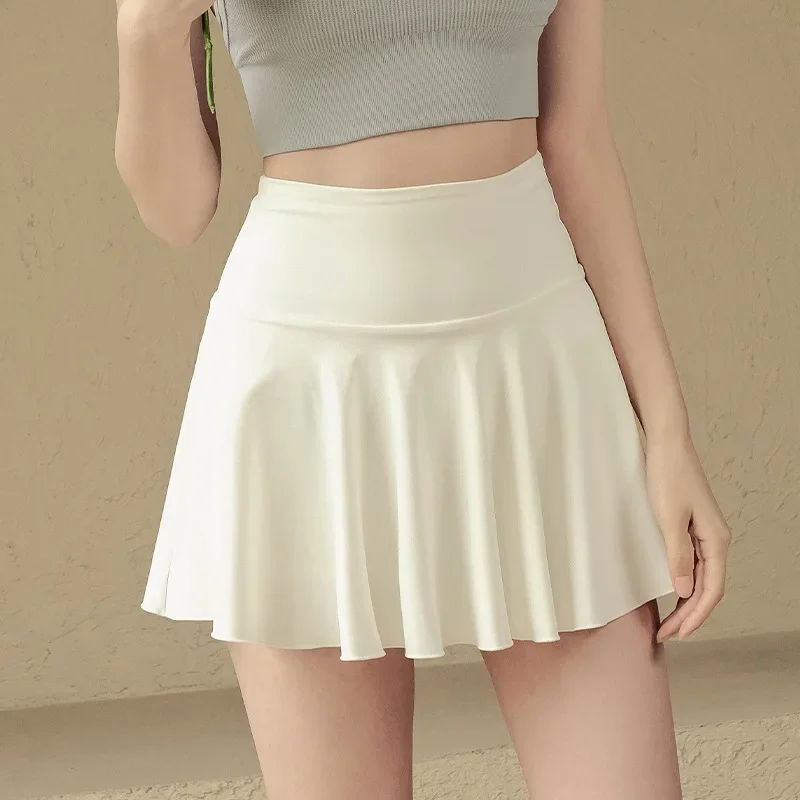 Sports short skirt women's fake summer two-piece anti-exposure yoga skirt running fitness tennis badminton pleated white skirt