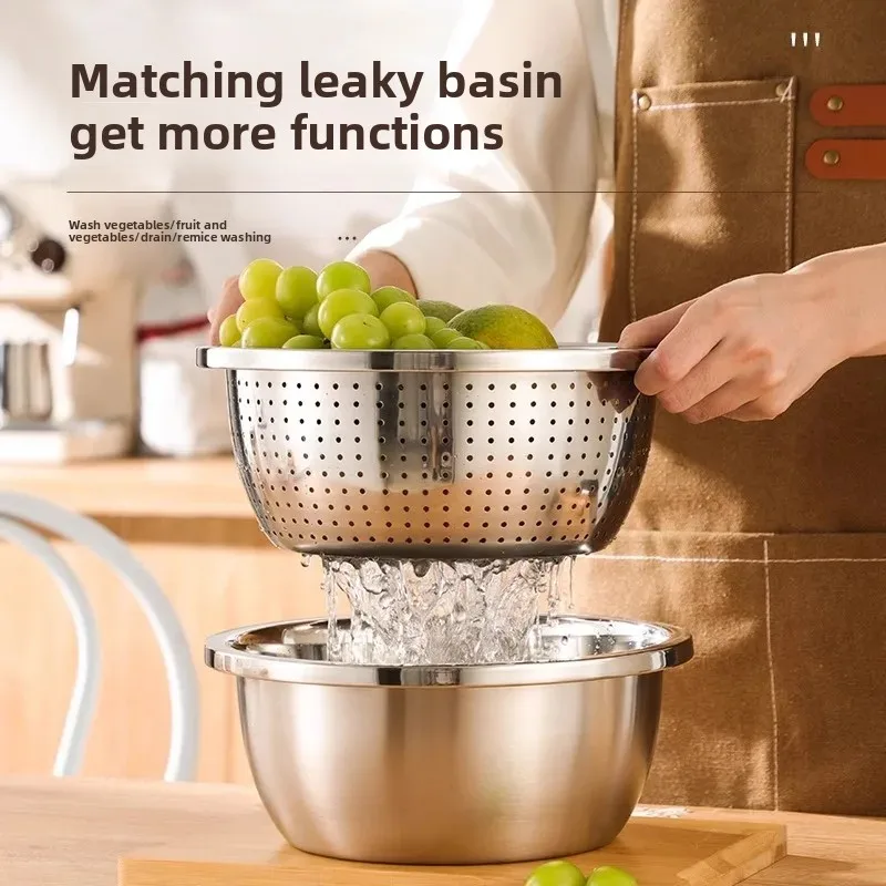 Special Thick 304 Stainless Steel Basin Household Soup Basin Kitchen Egg-beating Food seasoning Basin Vegetable Washing Baking Grade Deepening Cylinder Basin