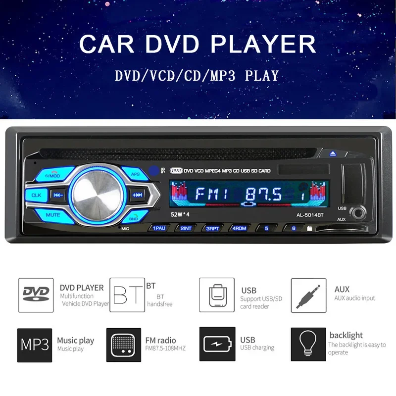 Car Dvd Car Dvd Player Card Machine Radio Audio Bluetooth Mp3 5014Bt