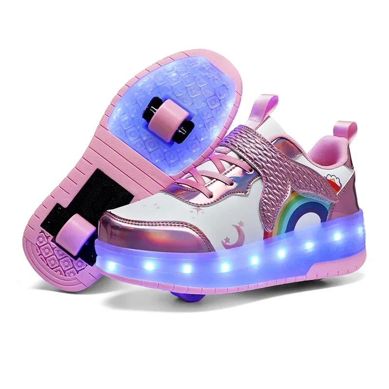 Children's Heelys Shoes Girls Mermaid Princess Led Lighted Skates Roller Skates Charging Wheeled Sports Shoes