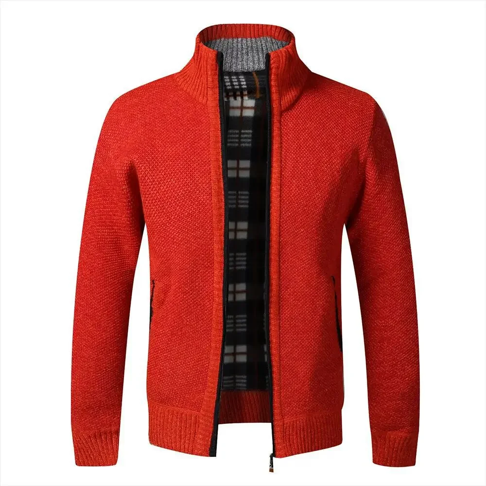 Autumn and Winter Sweater Men's Mid-length Zipper Knitwear fleece-lined Thickened Coat Cardigan Rib Long-sleeved Sweater Clothes