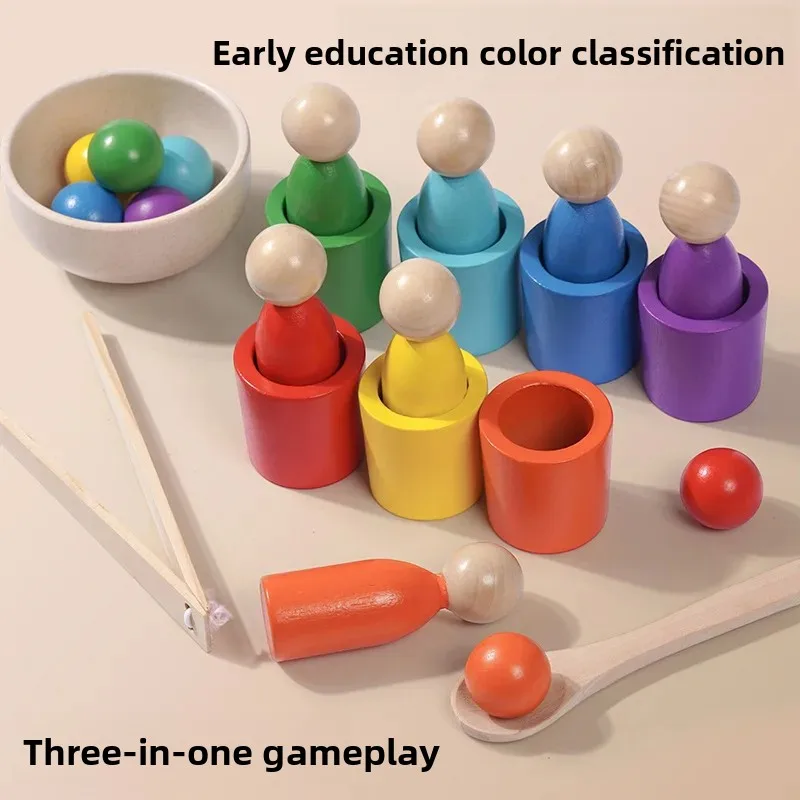 Cross-Border Montessori Early Education Seven-Color Color Cognitive Matching Classification Cup Children's Concentration Training Educational Toys Wooden
