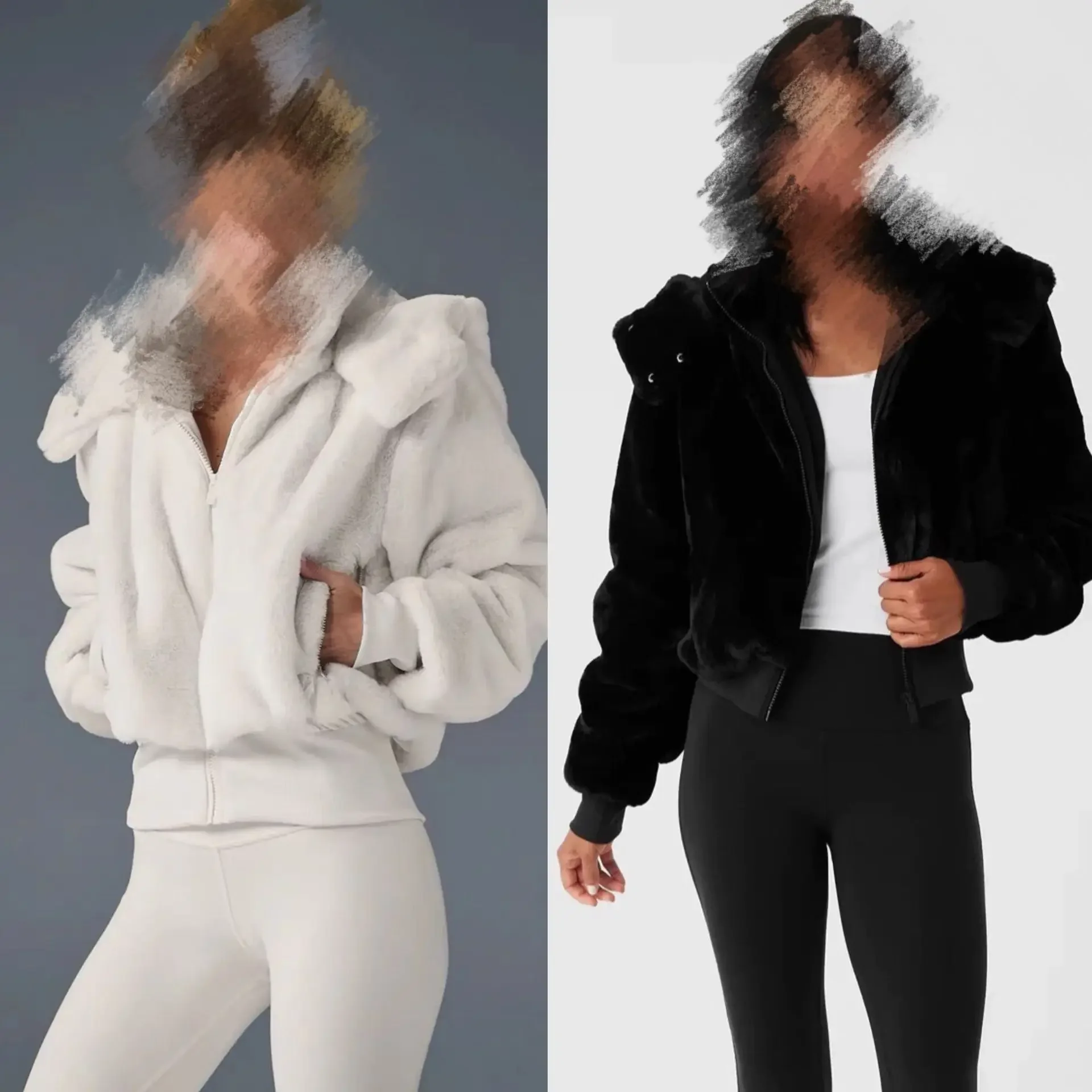 Kendall Jenner's Same Style A-Brand Popular Soft Warm Rabbit Fur Short Coat with Detachable Faux Fur Hat for Autumn and Winter