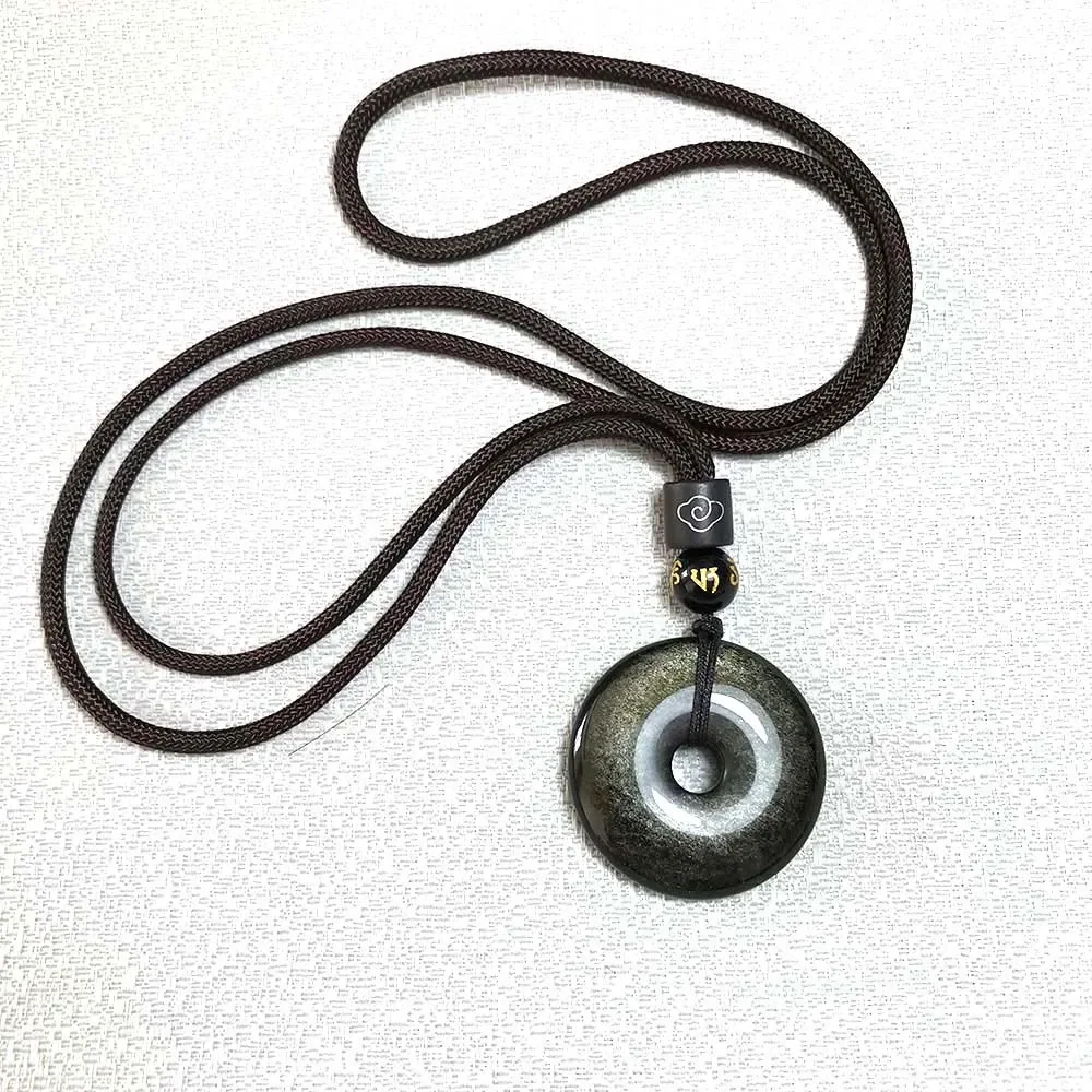 Natural Obsidian Safety Buckle Pendant Gold Obsidian Wood Variable Stone Pendant Foreign Trade Explosions Necklace Gem Pendant