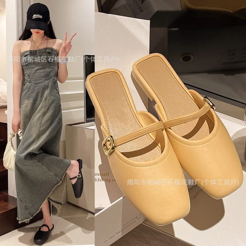 Ins Baotou Slippers Women's Summer 2025 Explosive Simple Lazy Western Style Sweet Fairy Style Women's Sandals and Slippers