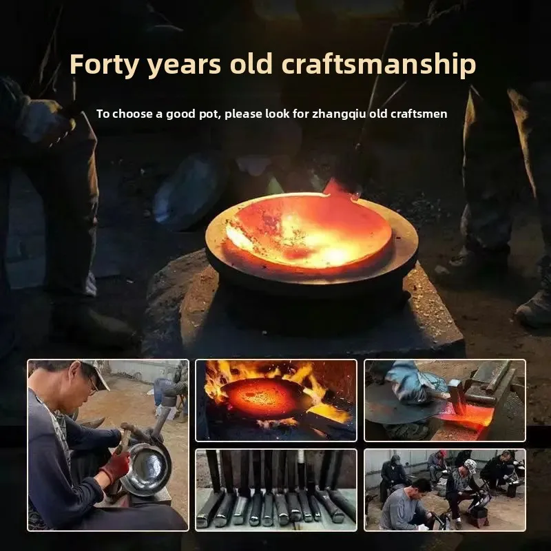 Zhangqiu Handmade Iron Pot Gift Box Set, Authentic Iron Pot with Fish Scale Pattern, Round Bottom, Uncoated, Non-Stick Frying Pan, Gift Wholesale