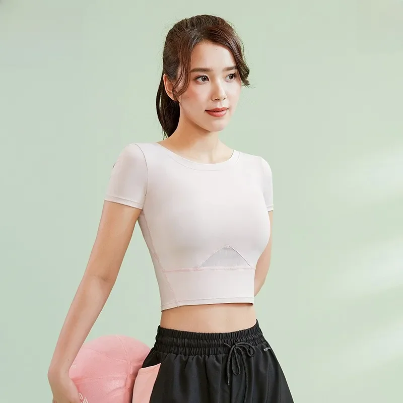 Celebrity-Style American T-Shirt for Women, Short-Sleeved, Slimming, Waist-Cinching, Elastic, Quick-Drying, Slim-Fit, Fitness, Spring and Summer Yoga Sports Top