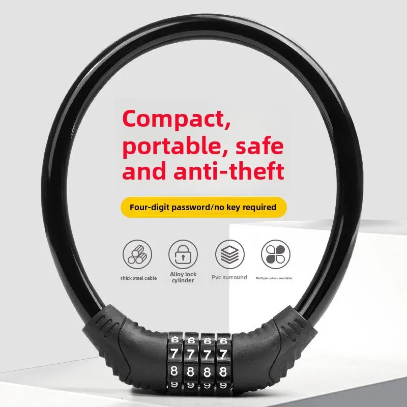 Bicycle Lock Password Lock Electric Bike Lock Bicycle Portable Ring Lock Mountain Bike Steel Cable Password Lock Accessories